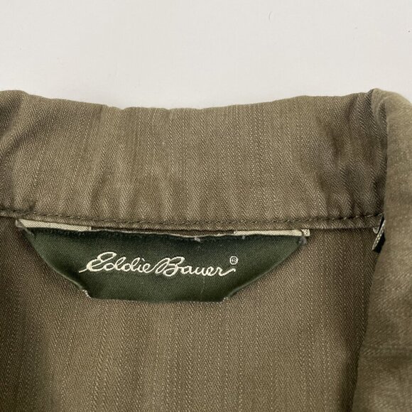 Eddie Bauer Field Jacket Women’s M Military Green Button Up Cotton Canvas - Picture 5 of 9